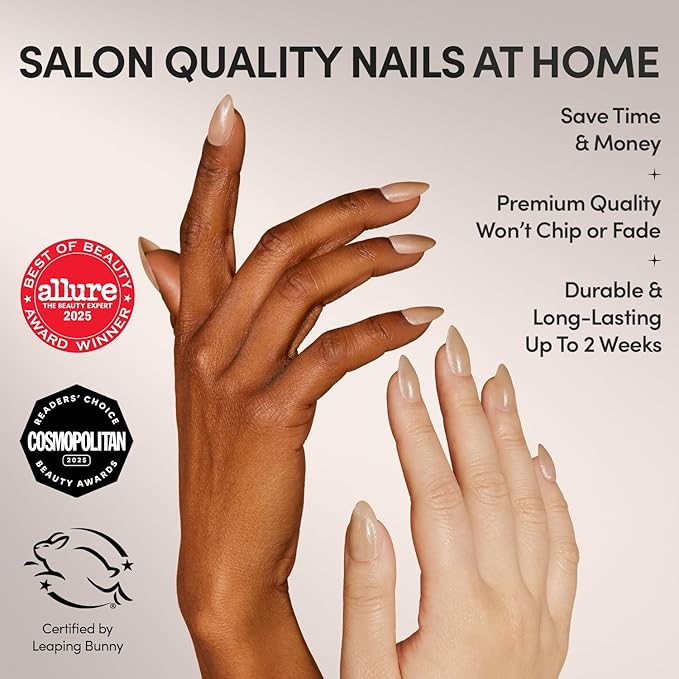 Glamnetic Press On Nails - Honey Bun | Trendy Neutral Nude Velvet Sparkly Short Almond Fake Nails, Salon Quality | 15 Sizes - 30 Nail Kit