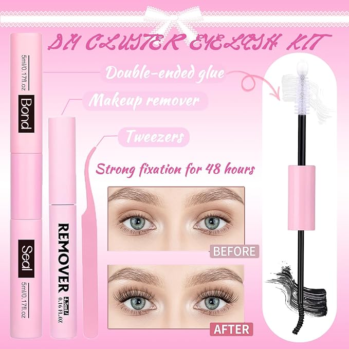 Feinner Lash Clusters Kit, Wispy Eyelash Clusters Lashes Natural DIY Lash Extension Kit, 8-16mm Cluster Eyelash Extensions Kit with Lash Bond and Eyelash Remover (DF02)