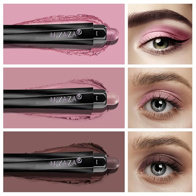 3PCS Eyeshadow Stick, Neutral Pink Cream Eye shadow Sticks Pencil Crayon,Eye Brightener Stick with Crease-proof Formula Eye Shadow