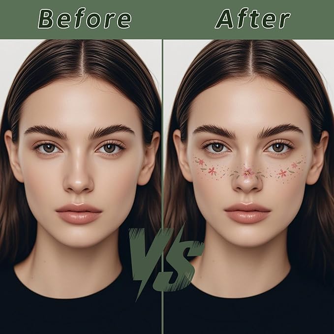 10Pcs Face Makeup Patches, Butterfly Flowers Freckles Face Tattoo, Colorful Temporary Tattoo, Sparkle Makeup Patches for Kids, Waterproof Face Glitter Freckles Patches for Women Girls
