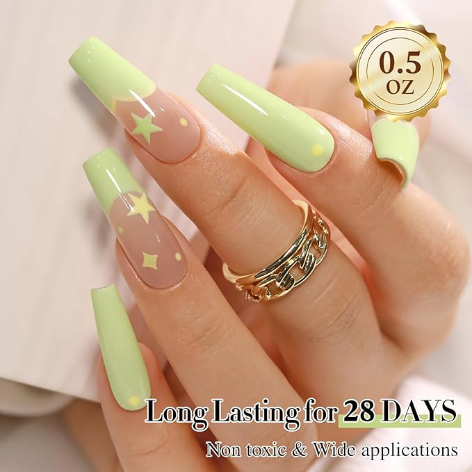 Double Rhythm 0.50 OZ Gel Polish Hema Free Same Color Same Bottle Golden Round Translucent Neutral Natural Milky 15 ML Jelly UV Polish Art DIY at Home (Pastel Green-C1391)