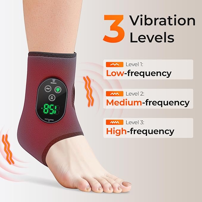 HOMVIMI Cordless Ankle Massager for Pain Relief - 3-in-1 Foot Renew Triple Method Massager with 6 Heating and 3 Vibration Levels, 3000mAh Rechargeable Battery, Auto Shut-Off, Gifts for Women Men, Grey