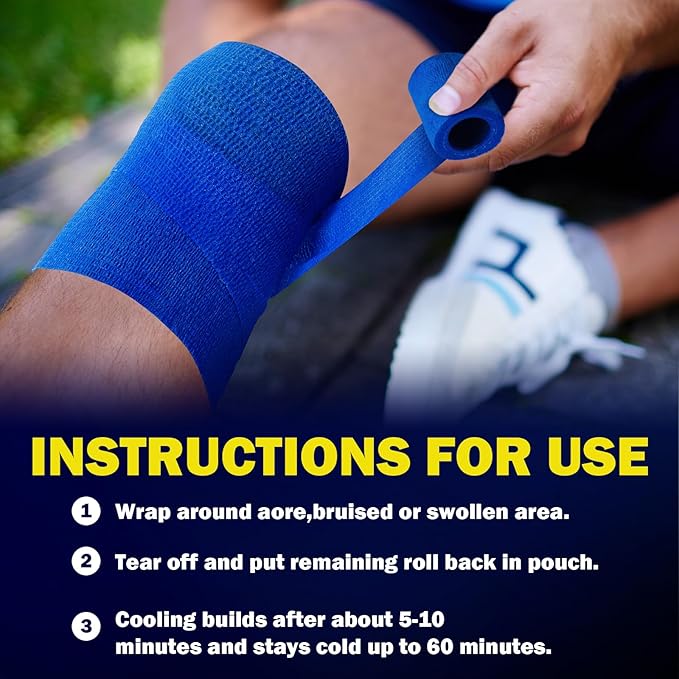 Geiserailie 2 Pcs Instant Cooling Ice Tape Self Sticking Compression Wrap Reusable Sport Ice Tapes No Refrigeration Needed Athletic Muscle Bandage for Pain Relief and Swelling(Blue,3 Inches)