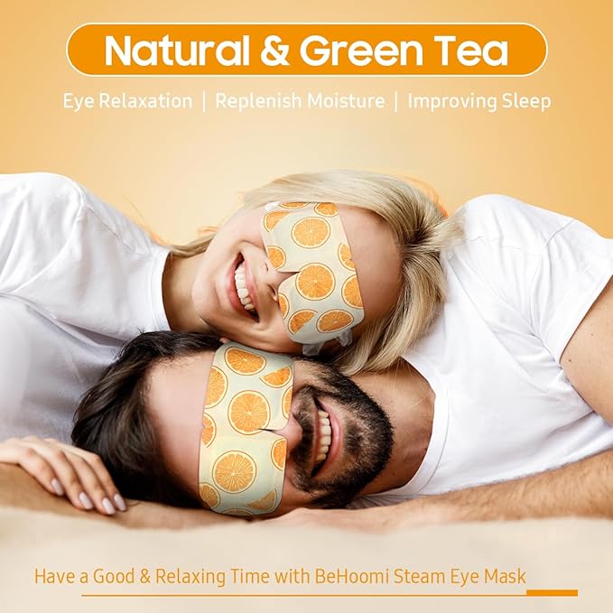 BeHoomi 30Packs Steam Eye Mask, Heated Eye Mask Warm Compress for Eyes, Self Heating Disposable Steam Mask for Home Sleep, Spa, Travel Essentials & Relaxation Gifts, Stocking Stuffers (Sweet Orange)
