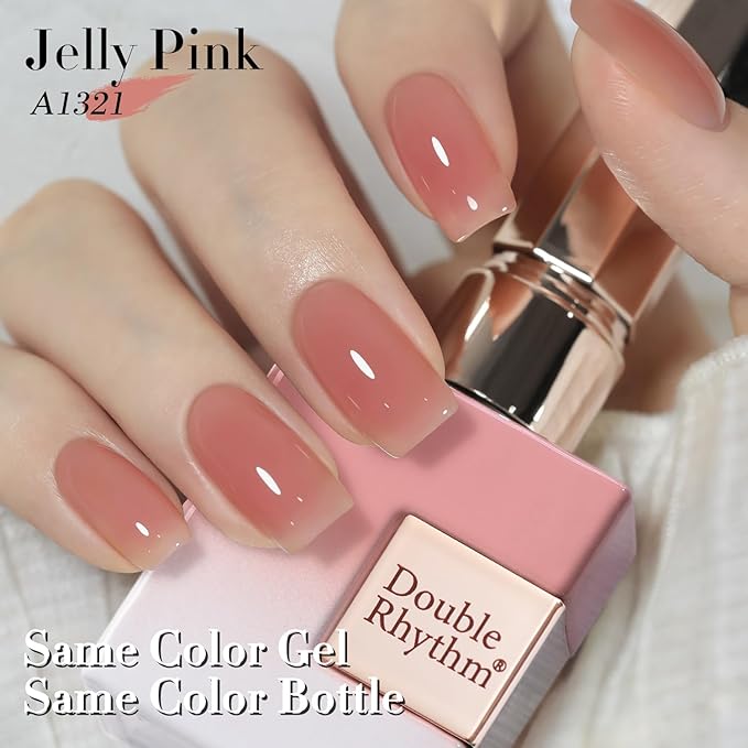 Double Rhythm Gel Polish 15ML Jelly Sheer Pastel Light Milky Color Pearl White Bottle 1 PC 0.5 OZ Full Size Nail Art Salon at Home (Milky Pink Nude-D1321)