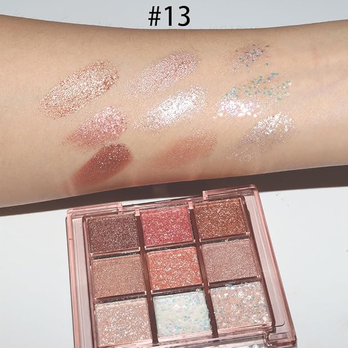 Pink Brown Violet Sparkly Eyeshadow Makeup Palette,Korean Natural Hypoallergenic Glitter Eyeshadow Palette,Highly Pigmented Shimmer Eye Shadow Palette Long Lasting Waterproof Blendable (13#)