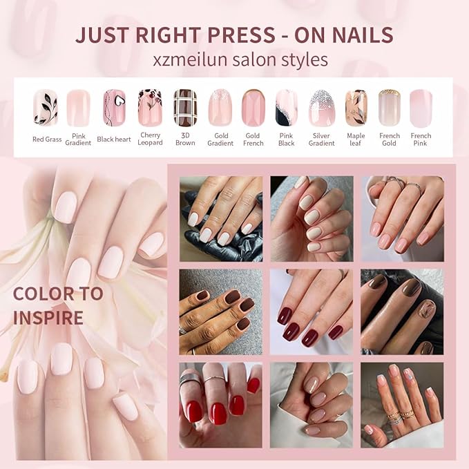 XZMeiLun Press On Nails Spring Summer Acrylic Nails for Women - Green White Flower Designer Fake Nails Short Square 24PCS, Outdoor Picnic/Wedding/Party Reusable Stick On Nails Gift