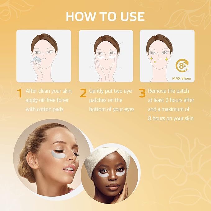 Under Eye Patches for Dark Circles & Puffiness – 4 Pairs (8 Pcs) Overnight Hydrating & Brightening Eye Masks with Hyaluronic Acid, Vitamin C | Labottach Korean Skincare