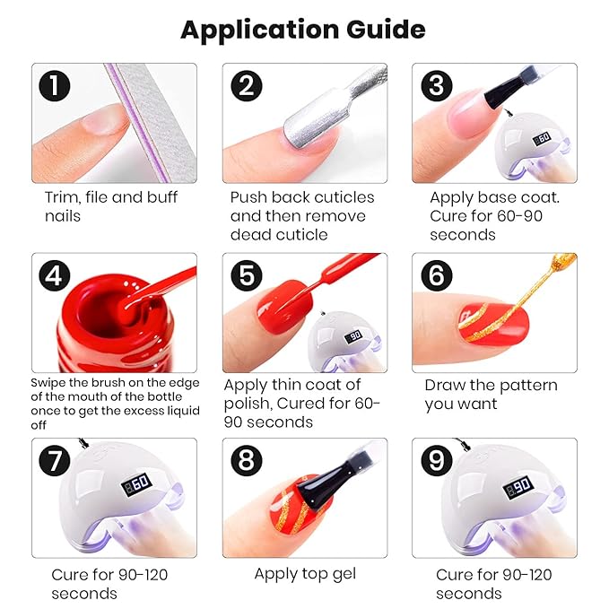 RARJSM Nail Art Gel Liner 24 Color Line Art Painted Gel Nail Polish Set Pink Blue Green Silver Gold Glitter for Nails Painting Drawing Soak Off U V L E D Curing Requires Bulid in Thin Nail Art Brush