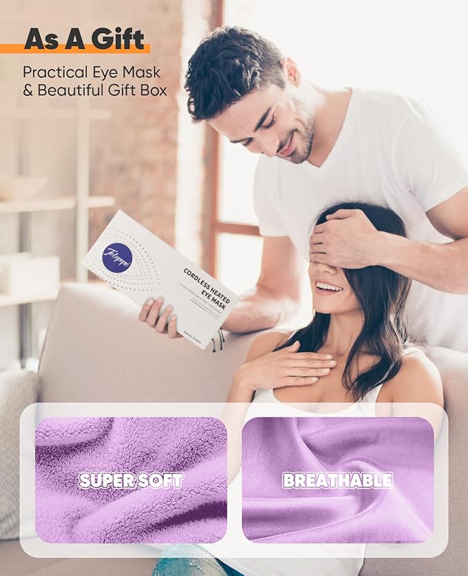 Heated Eye Mask for Dry Eyes, Cordless Warm Eye Compress, Blepharitis, Styes, 1000mAh, Washable Cover, Gifts for Family and Friends, Travel (Purple)