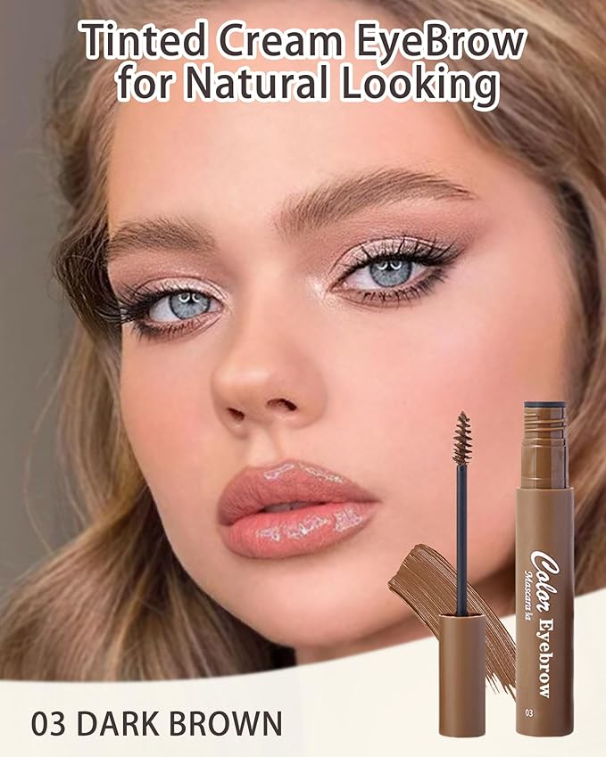 2Pcs Tinted Brow Cream Waterproof,Light Brown Longwearing Smudgeproof Liquid Eyebrow Tinting Gel Mascara,Volumizing Eye Brows Filler Women Natural Brow Makeup without Clumping with Brow Brush&Razor-03