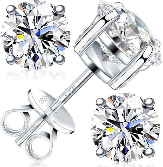 Velelia Moissanite Earrings for Men Women, 0.2ct-3.0ct Men 925 Sterling Silver Earrings, Round Cut Diamond Stud Earrings for Women