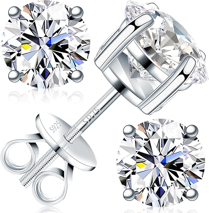 Velelia Moissanite Earrings for Men Women, 0.2ct-3.0ct Men 925 Sterling Silver Earrings, Round Cut Diamond Stud Earrings for Women