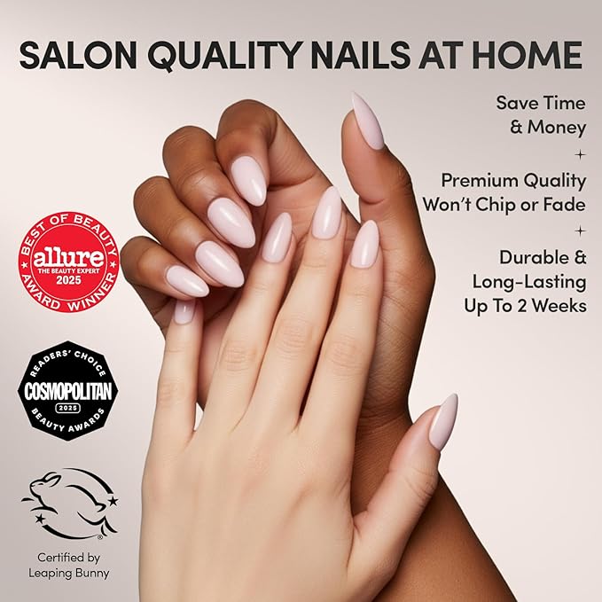 Glamnetic Press On Nails - Ballet Pink | Solid Opaque Light Blush Pink Short Almond Nails, Salon Quality | 15 Sizes - 30 Nail Kit