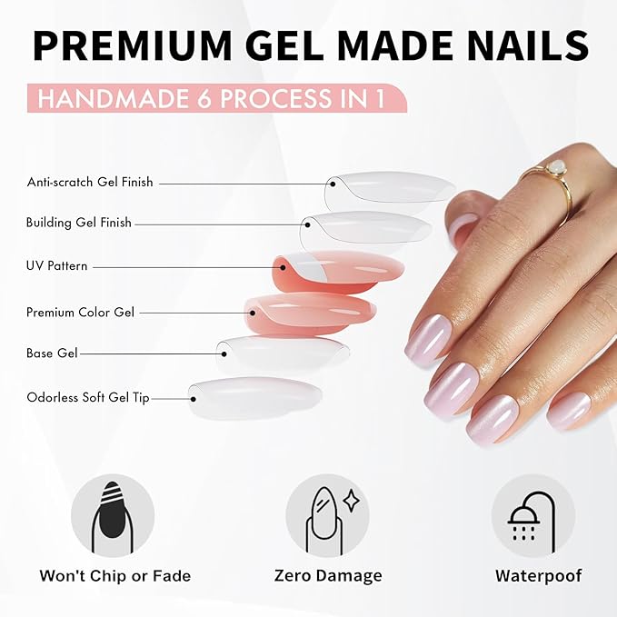 SHANGMENG Pink Cat Eye Press on Nails Square - Soft Gel Valentine Press on Nails Short for Women Gift, Fit Perfectly & Natural Glue on Nails with Glue in 16 Sizes - 32 Reusable Fake Nails, Light Pink