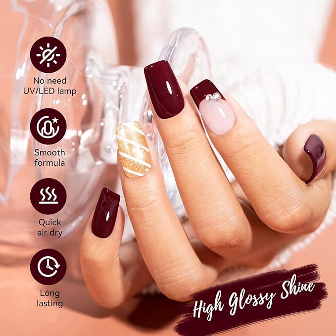 Nailshion Deep Red Wine Nail Polish Set, Burgundy Fast Air Dry Fall Winter Nail Polish Duo, Opaque Dark Red, Non-Gel, Crème, Toxic-free Long Lasting Glossy Nails Art for Home DIY Manicure Gift