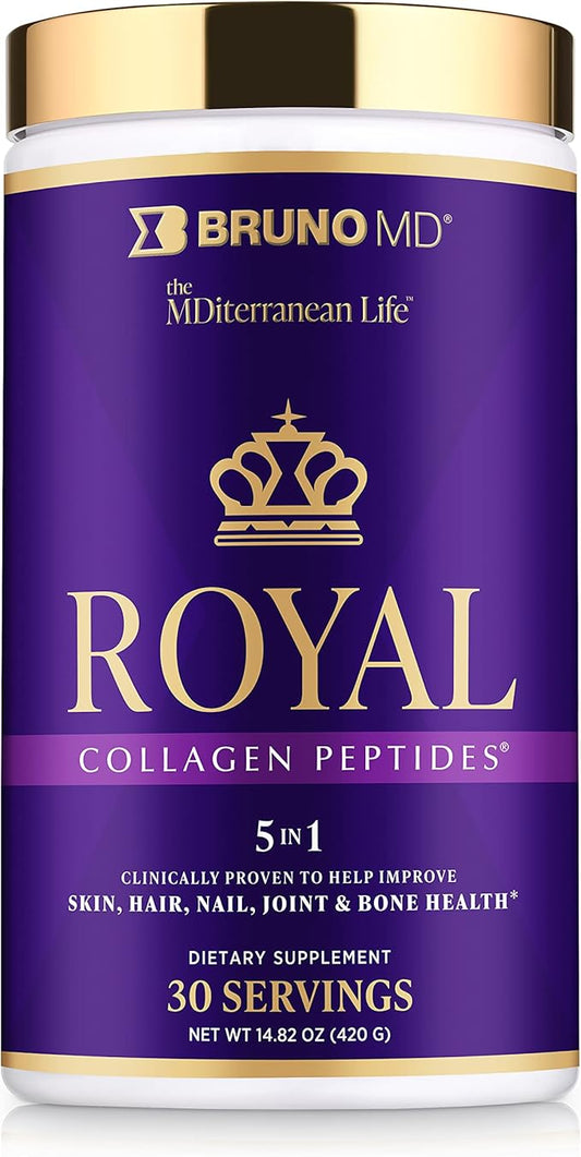 Bruno MD Royal Collagen Peptides, Clinically proven, Dietary Supplement, Improves Skin & Cellulite, European Sourced, Improves the Look of Hair & Nails, Blended with Vitamin C, Bone & Joint Supplement