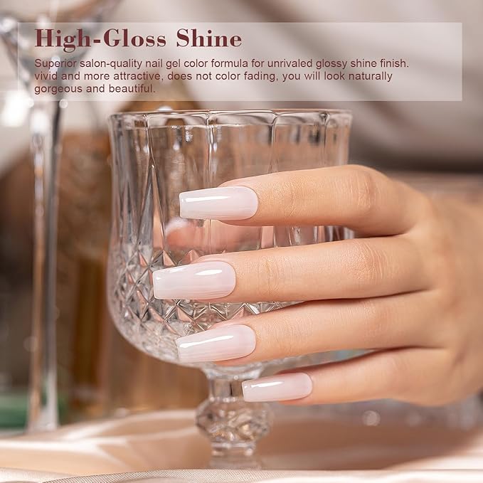 RARJSM Nude Gel Nail Polish Pale Pink White Neutral Color Skin Tone Gel Polish 15ml Single Bottle Transparent Sheer Jelly Pink Nail Gel Polish Soak off UV LED Cured for Home Salon DIY Manicure