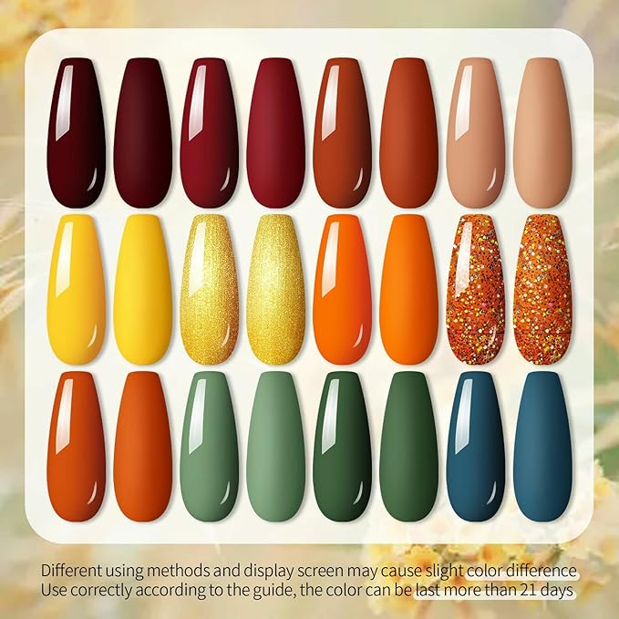 UR SUGAR Gel Nail Polish Set, 12 Colors Red Green Glitter Burnt Orange Yellow Burgundy Color All Season Soak Off Gel Polish Collection Home Nail Salon Gift Box for Women