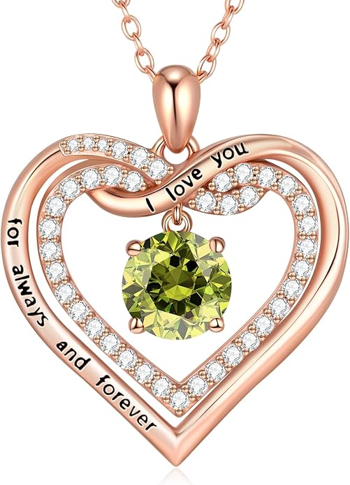 G&GEMSJEW Infinity Heart Birthstone Necklaces for Women, 925 Sterling Silver Jewelry, Pendant Heart Necklaces Birthday Anniversary Christmas Gift for Women Wife Mom Girlfriend Lady