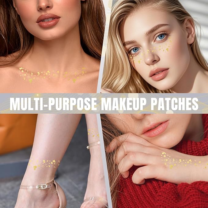 Glitter Freckles - 6PCS Makeup Patches, Gold Face Glitter, Waterproof Glitter Freckles Face Tattoo, Shiny Face Glitter for Kids, Waterproof Face Jewels for Women, Fake Freckles Party Makeup Accessory