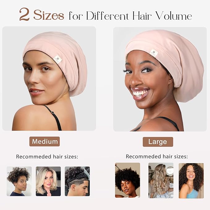 YANIBEST Silk Satin Bonnet Hair Wrap for Sleeping, Adjustable Slouchy Beanie for Women, Silk Lined for Curly Hair and Braids, Pink