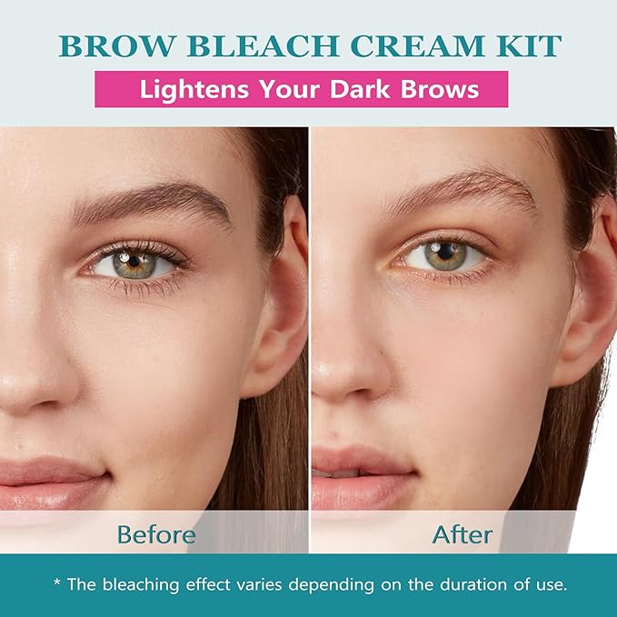 Eyebrow Bleach, Brow Bleach Kit, Eyebrow Color Lightening Cream for Women, Long Lasting Brow Bleaching Cream Kit for Lightening Dark Brow Colors, Quick & Easy Works for All Brow Types, 5 Applications