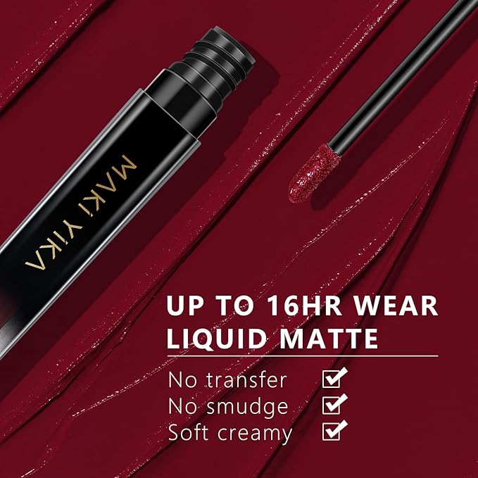 MAKI YIKA 2Pcs Matte Liquid Lipstick Set MVP Red Burgundy Lipstick Long Lasting Smudgeproof Transfer Proof Lip Makeup, Burgundy/MVPRed