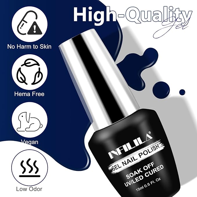 NXJ INFILILA Blue Gel Nail Polish, One-Stroke Coloring Dark Blue UV LED Gel Polish 15ml 0.51oz, Hema Free Royal Navy Deep Color Gift for Nail Art Manicure DIY for Women Girls SQ259