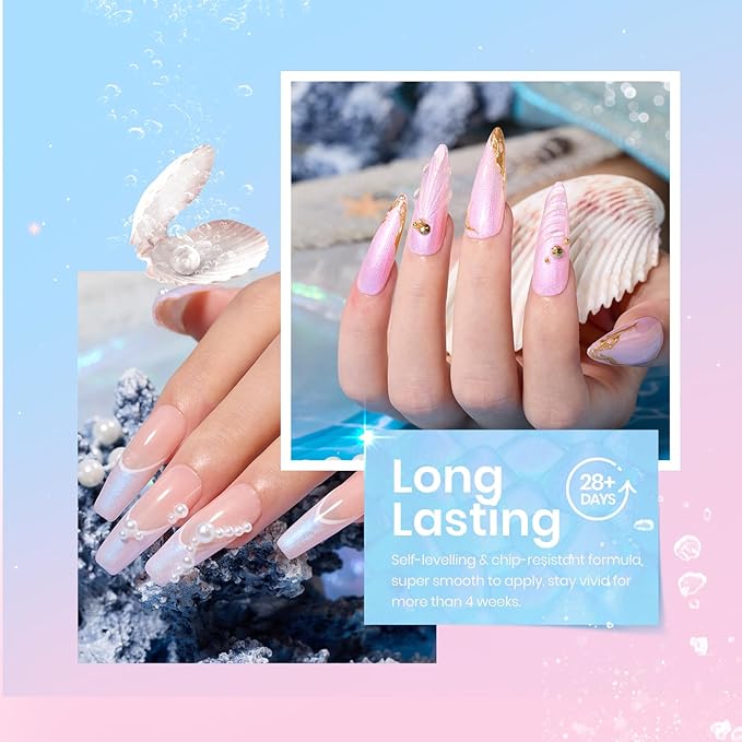 Beetles Pearl Gel Nail Polish Set - 6 Colors Pearl White Gel Nail Polish Mermaid Soak Off Uv Led Pink Blue Polish Swirl Thread Effect DIY Manicure Art Gift for Women