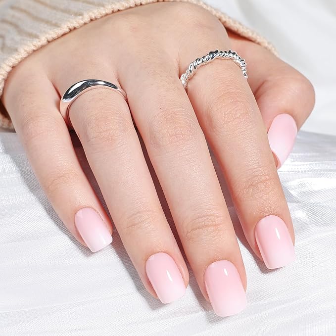 Leefrei Press On Nails - Short Square Light Pink Press on Nails Glossy Finish Nails Press Ons for Women DIY Fake Nails Kit with Glue, Reusable Glue on Nails Short in 15 Sizes - 30pcs, Blush Milk