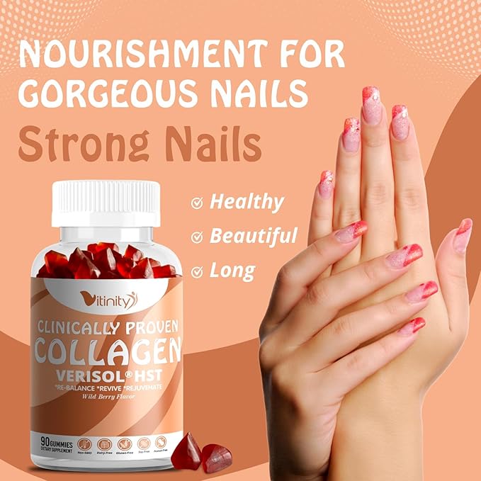VITINITY VERISOL® HST+HA+VIT C Collagen Hard Chewy Gummies Clinically Proven Beauty.Firmer,Smoother Skin,Fewer Wrinkles,Reduced Cellulite.True Beauty from Within.The Look-Good Feel-Good -30 Day Supply