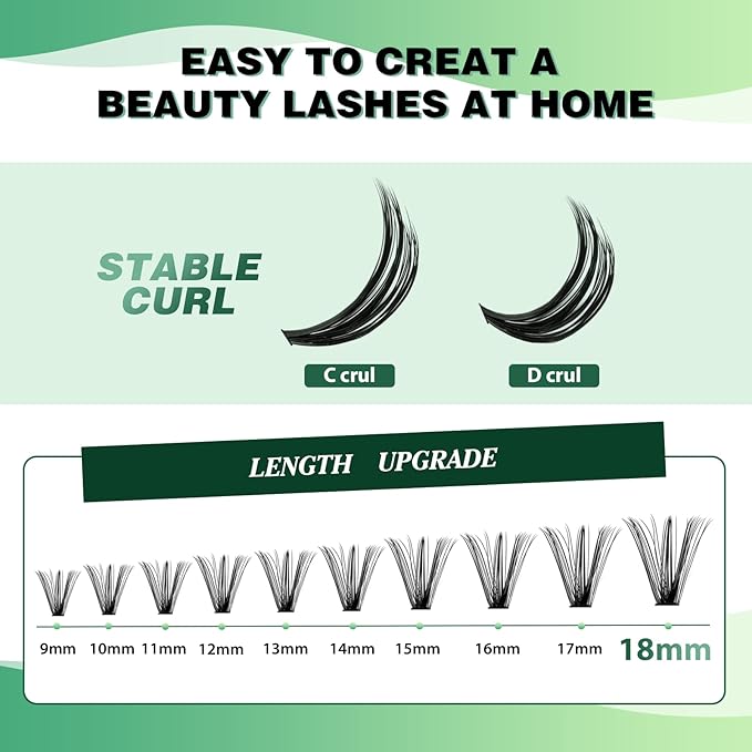 Lash Clusters 300Pcs Individual Lashes 40D 0.07D Curl 18mm Lash Extensions Clusters Lashes Soft&Natural False Eyelashes Individual DIY Eyelash Extension at Home(40D-0.07D,18mm)