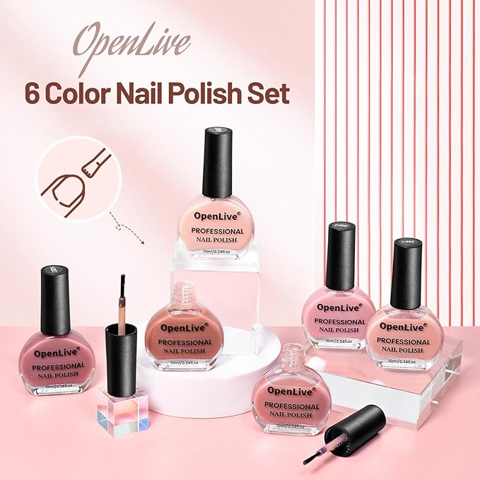 OpenLive Jelly Nail Polish Set 6 Colors Nude Pink Pale Purple Jelly Quick Dry Nail Polish Set for Nail Art Manicure DIY Salon