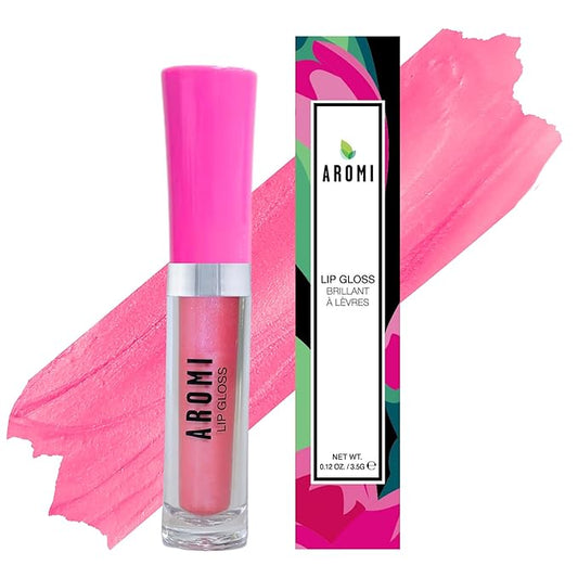 Aromi Light Pink Lip Gloss | Baby Pink with Warm Undertones, High-Shine, Moisturizing, Glossy Finish, Plumping Vegan, Gluten Free (Piggie Pink)