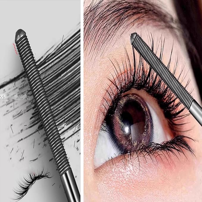Zkyo Steel Tube Eyelash Primer, Eyelash Primer,Small Steel Tube Mascara,Waterproof Long-Lasting 3D Curling Eyelash With No Flaking, Sweat-Proof, Lengthening, Quick-Drying And Reuse (Black 2PC)