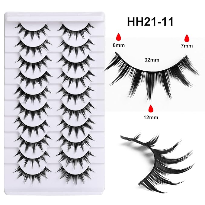 10 Pairs False Eyelashes with Tweezers and High-grade Synthetic Fibers Three-dimensional Long Slender Style Natural Curl Realistic Look Durable Long-lasting Suitable for Daily Comm (Black-D)