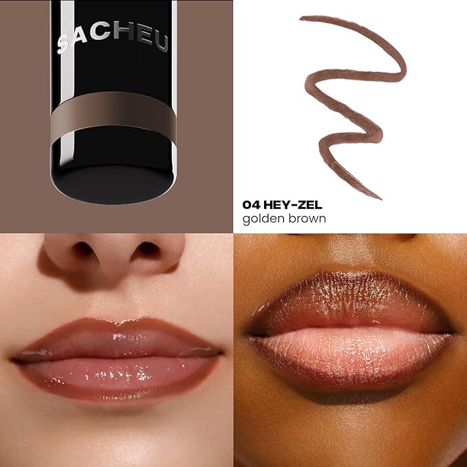 Sacheu Lip Liner STAY-N Peel Off Lip Stain — Long Lasting Waterproof Lip Tint with Hyaluronic Acid & Vitamin E — Transfer Proof Matte Finish, Vegan & Cruelty-Free (HEY-zel)