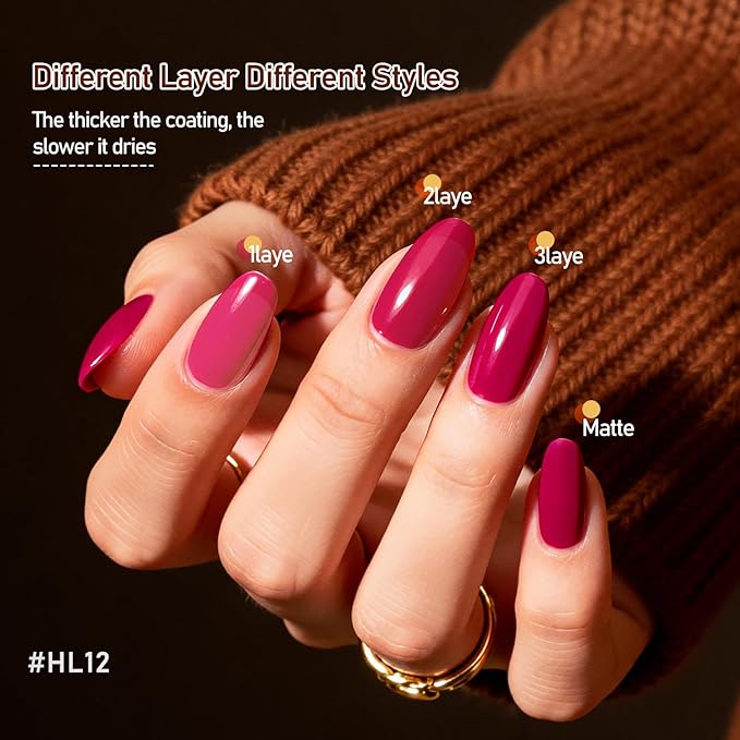 OpenLive 12Pcs Rose Nail Polish Set with Base and Top Coat Burgundy Dark Wine Cherry Red Hot Pink Fingernail Polish Kit Air Quick Dry Regular Finger Nail Polish Pack for Women Gift Holiday