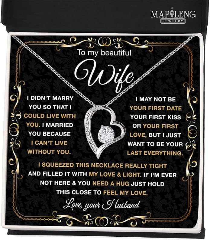 Mapileng To My Wife – Love Knot Necklace from Husband with Heartfelt Message Card & Elegant Luxury Gift Box, A Meaningful Romantic Jewelry Gift for Anniversary, Birthday, Wedding, Christmas