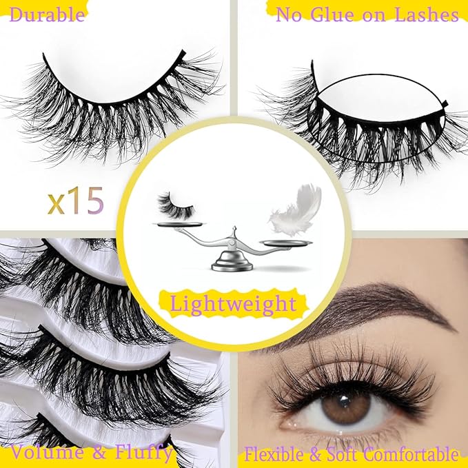 Wholesale Lashes, 3D Faux Mink Eyelash Bulk, 18mm Handmade Reusable Eye Lash, 5 Styles Dramatic Fluffy False Lash with Glitter Portable Packing (Fluffy 5 styles-10 pairs)