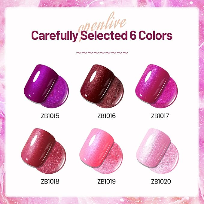 OpenLive 10ml 6 Colors Red Glitter Nail Polish Set Glitter Rose Red Pink Deep Purple Series Nail Polish Gifts for Women