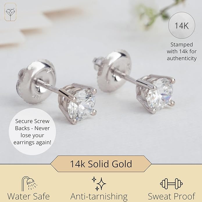 1/4-2 Carat IGI Certified Lab Grown Diamond Stud Earrings | Solitaire Real Diamonds Earring for Women in I-J Color & SI1-SI2 Clarity | 14K Gold Diamond Studs with Secure Backs by MAX + STONE