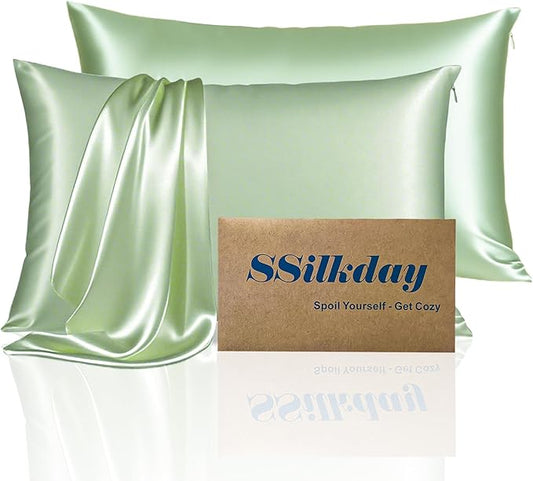 Mulberry Silk Pillow Cases 2 Pack Standard Size with Zipper, Ultra Smooth Soft Breathable Cooling Pillow Cases for Hot Sleepers, Silk Satin Pillowcase for Hair and Skin Set of 2, Gifts for Women