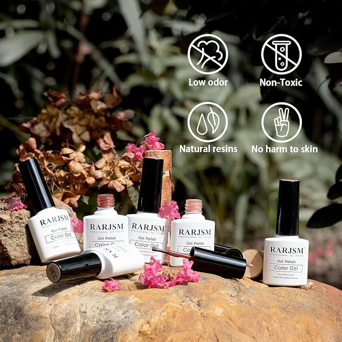 RARJSM Nude Gel Polish Set Pinky Purple Jelly Gel Nail Polish of 6 Transparent Colors Clear Apricot Orange Sheer Brown Coffee Summer Autumn LED UV Soak Off French Manicure Curing Requires 7.5ml
