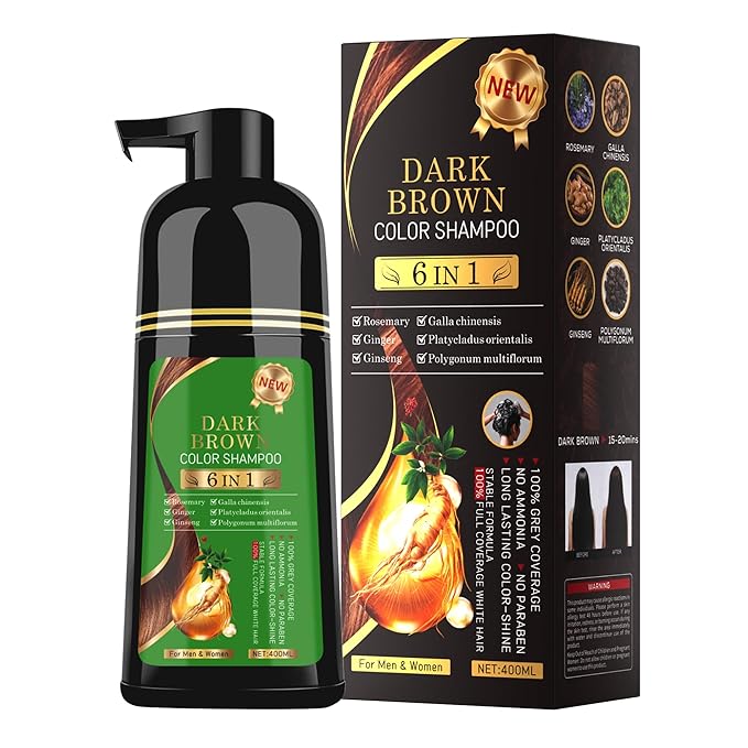 TWMINYUE Black Hair Dye Shampoo 6-in-1 Unisex Natural Herbal Formula, Hair Color Shampoo for Women&Man Long-Lasting Color for Grey Coverage Home & Salon (Dark Brown)
