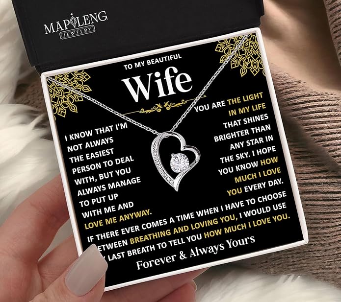 Mapileng To My Wife – Love Knot Necklace from Husband with Heartfelt Message Card & Elegant Luxury Gift Box, A Meaningful Romantic Jewelry Gift for Anniversary, Birthday, Wedding, Christmas