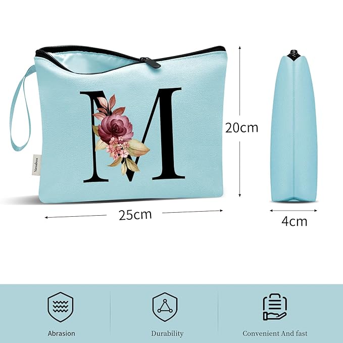 Vavabox A-Z Personalized Makeup Bag, Birthday Gifts for Women Mom, Gifts for Best Friend, Bride Bridesmaid Cosmetic bag (M, Green)