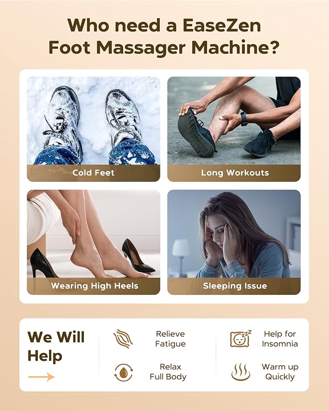 EaseZen Shiatsu Foot Massager Machine with Heat, Deep Kneading, 2025 Upgrade Electric Foot Massager for Plantar Fasciitis, Neuropathy, Fits up to Size 14
