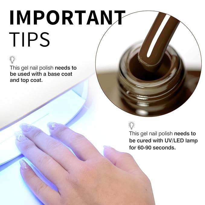 CANNI Dark Brown Gel Polish, 1Pcs Brown Nail Polish Gel High Gloss Soak Off UV French Manicure Salon DIY